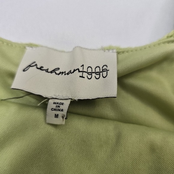 Freshman 1996 Lime Green Crochet Knit Boho V Neck Maxi Tank Dress Semi Sheer M - Picture 7 of 15